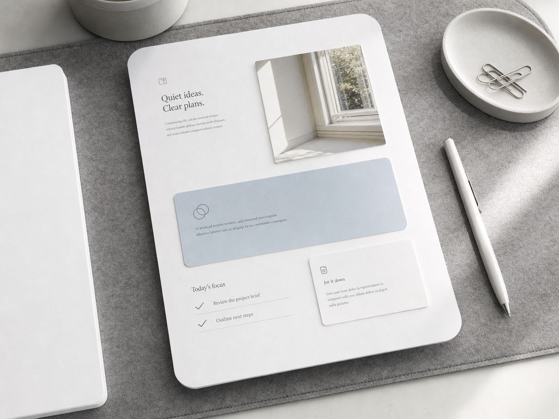 A rounded paper page composed of a photo block, a fog-blue callout, and a short checklist.